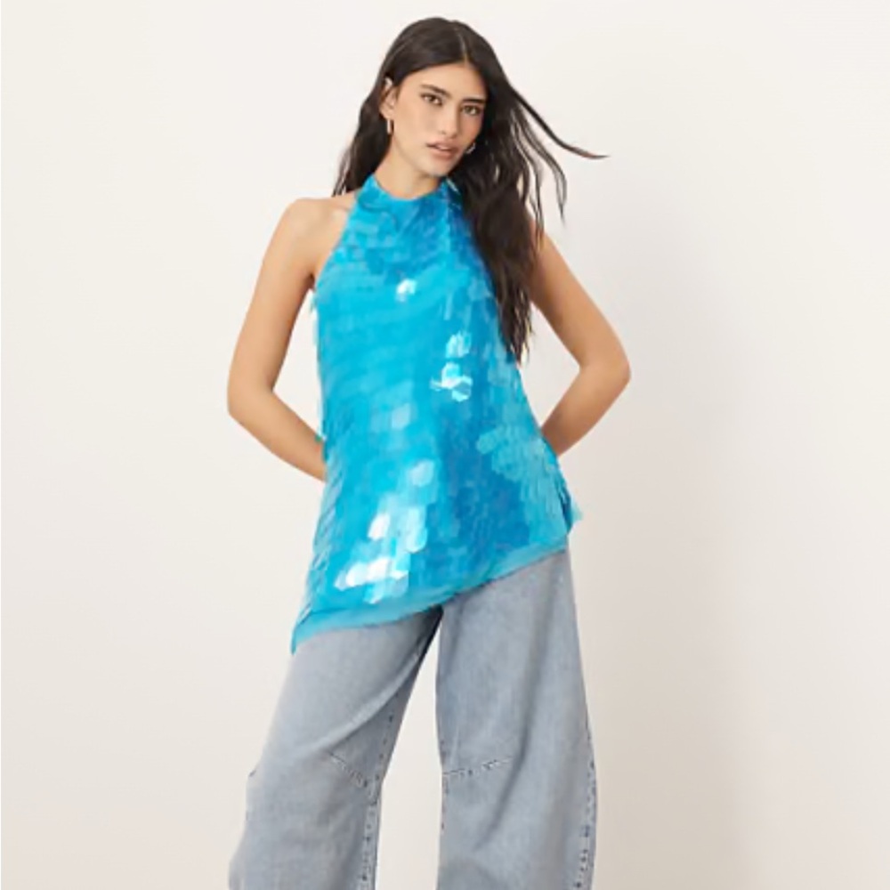 ASOS ARRANGE NWT SEQUIN BLUE HALTER